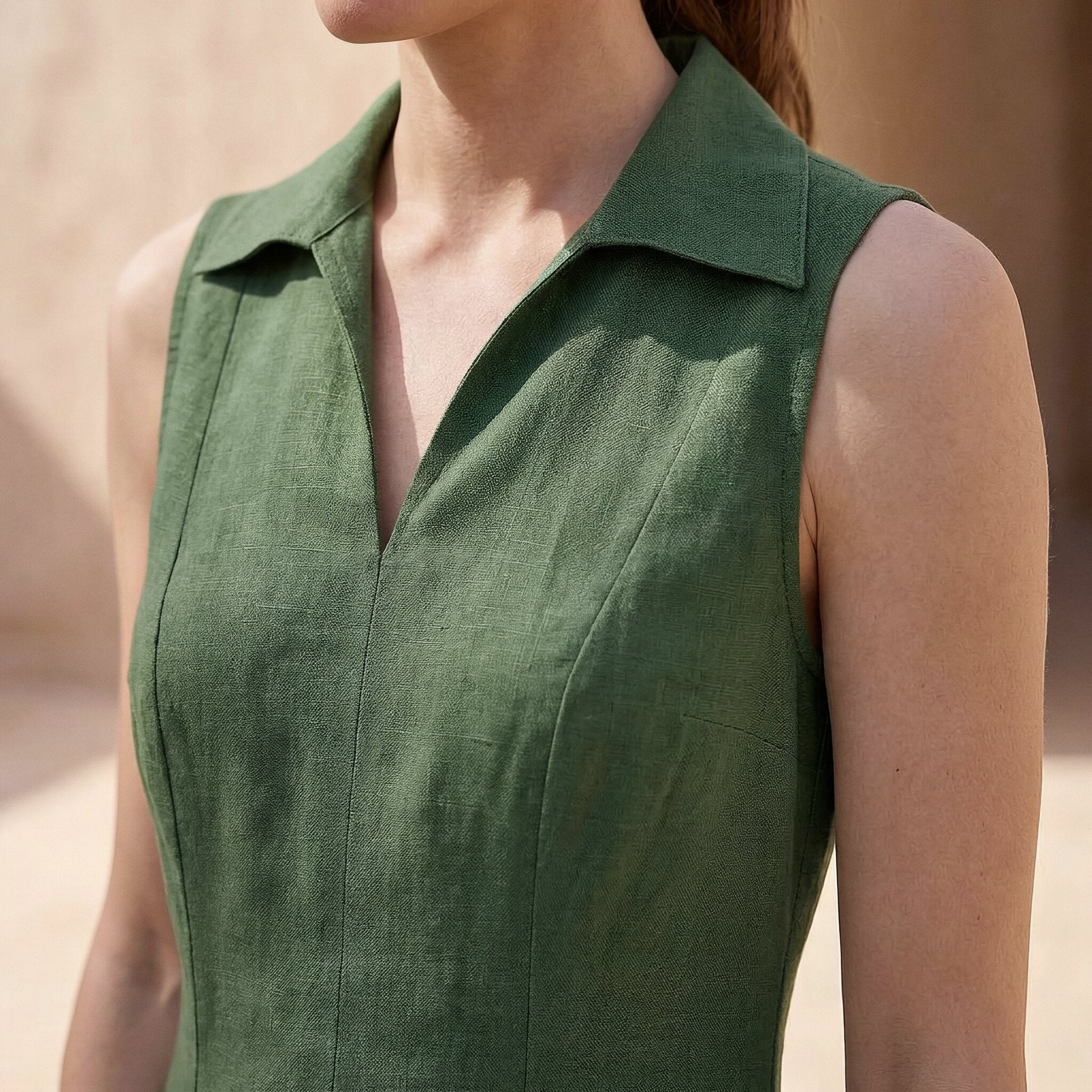 Forest Green Cotton Paneled Sleeveless Maxi Dress