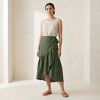 Forest Green Cotton Ruffle Midi Wrap Skirt