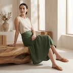 Forest Green Cotton Ruffle Midi Wrap Skirt