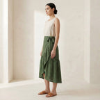 Forest Green Cotton Ruffle Midi Wrap Skirt