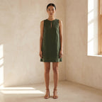 Forest Green Cotton Sleeveless A-Line Short Shift Dress