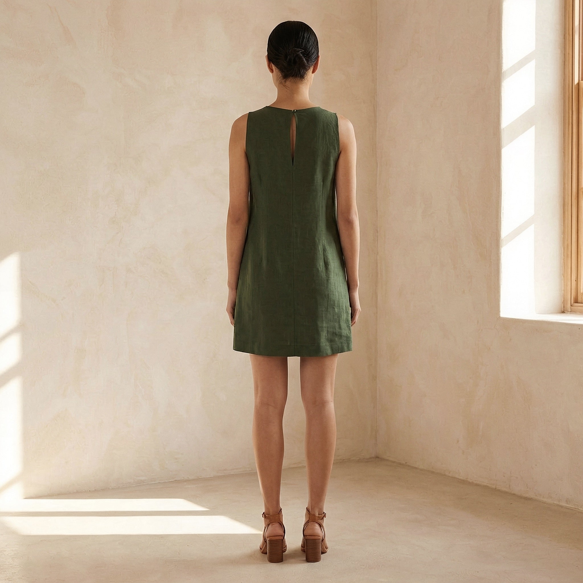 Forest Green Cotton Sleeveless A-Line Short Shift Dress