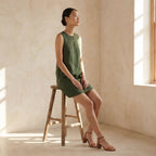 Forest Green Cotton Sleeveless A-Line Short Shift Dress