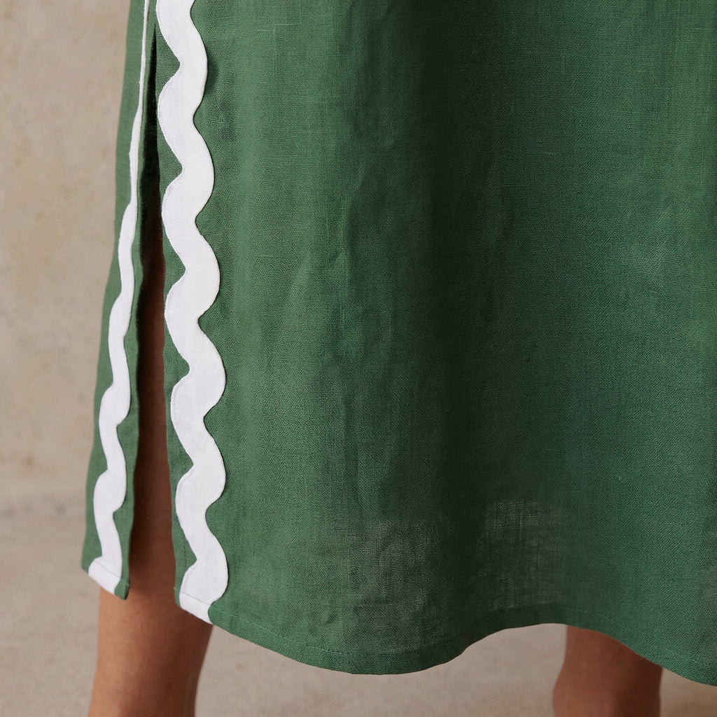 Forest Green Cotton Wavy Stripe Maxi Shift Dress
