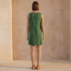 Forest Green Cotton Wavy Stripe Short Shift Dress