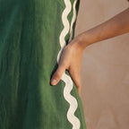 Forest Green Cotton Wavy Stripe Short Shift Dress