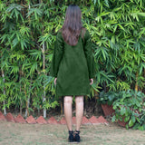 Forest Green Warm Cotton Corduroy A-Line Short Dress