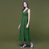 Forest Green Warm Cotton Corduroy Sleeveless Midi Wrap Dress