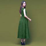 Forest Green Warm Cotton Corduroy Sleeveless Midi Wrap Dress