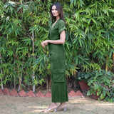 Forest Green Warm Cotton Corduroy Wide Legged Wrap Cargo Jumpsuit