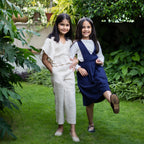 Girls - Ecru Undyed Crinkled Cotton Flax Butterfly Sleeves Crop Top
