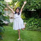 Girls - White Frilled Cotton Knee Length Bohemian Dress