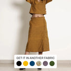 Front View of a Model wearing Golden Oak Warm Cotton Frilled Midi Skirt