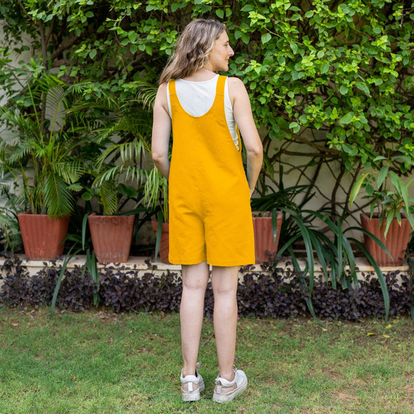 Golden Yellow Cotton Poplin Dungaree Playsuit