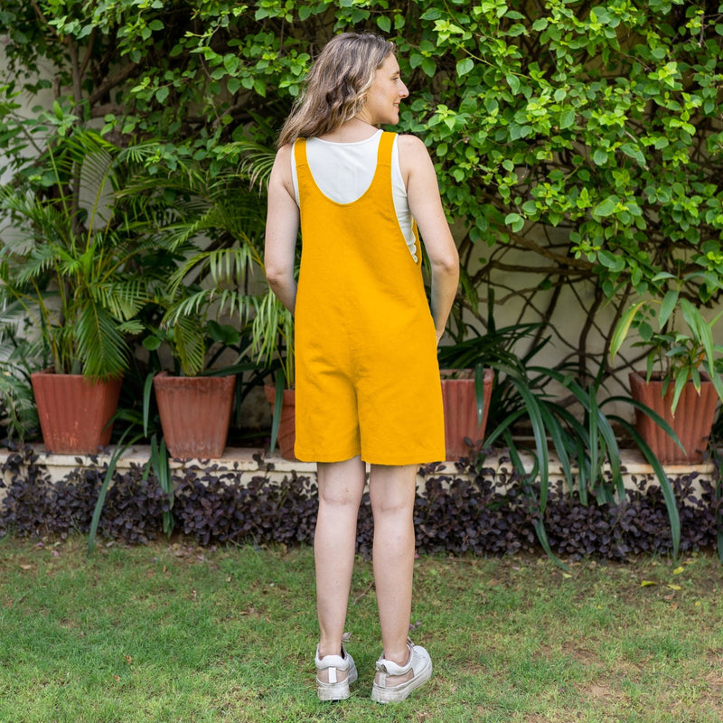 Golden Yellow Cotton Poplin Dungaree Playsuit