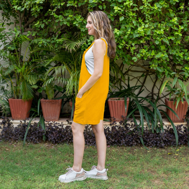 Golden Yellow Cotton Poplin Dungaree Playsuit