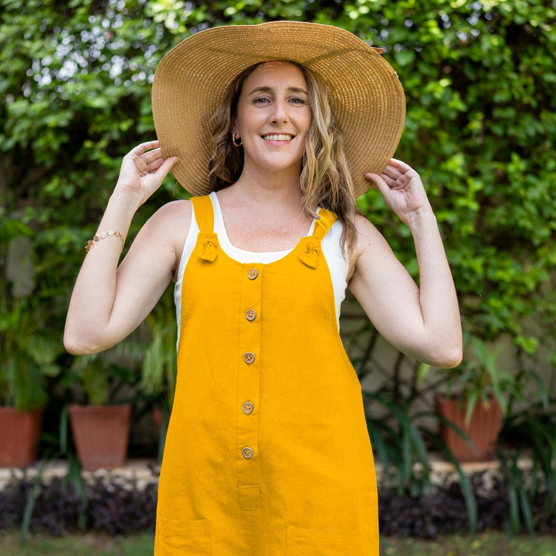 Golden Yellow Cotton Poplin Dungaree Playsuit