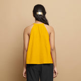 Golden Yellow Cotton Poplin Halter Neck Flared Top