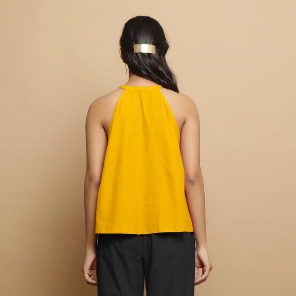 Golden Yellow Cotton Poplin Halter Neck Flared Top
