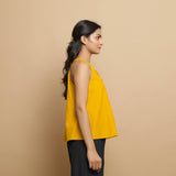 Golden Yellow Cotton Poplin Halter Neck Flared Top