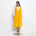 Golden Yellow Cotton Poplin Paneled Midi Shift Dress