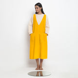 Golden Yellow Cotton Poplin Paneled Midi Shift Dress