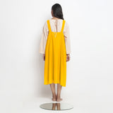 Golden Yellow Cotton Poplin Paneled Midi Shift Dress