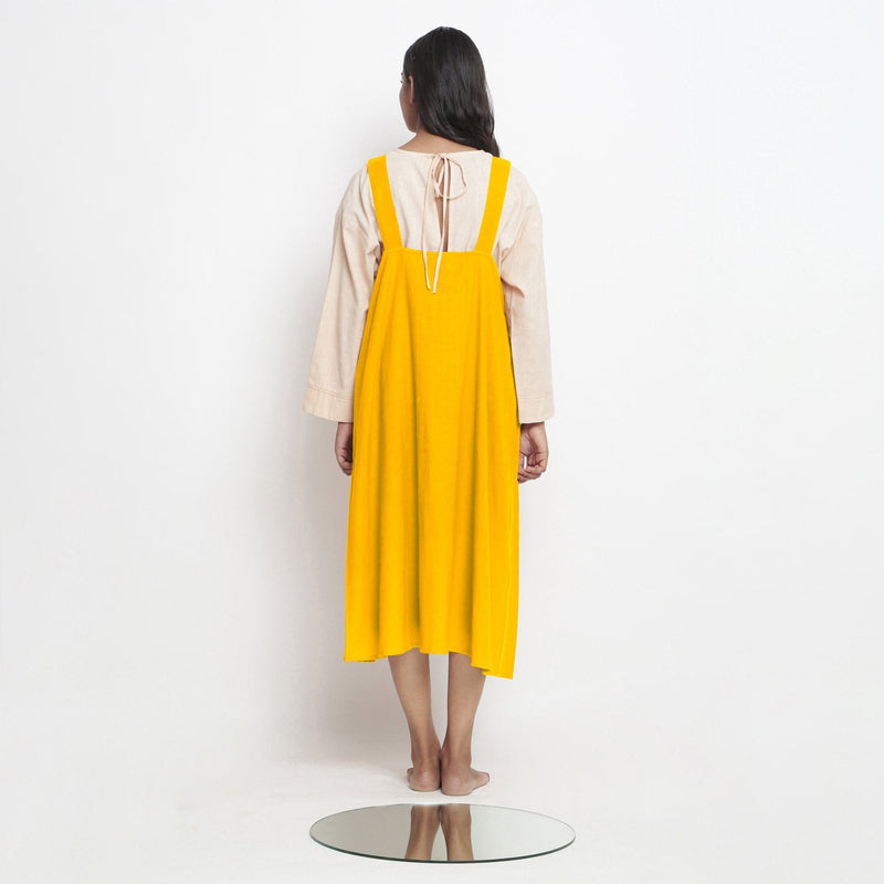 Golden Yellow Cotton Poplin Paneled Midi Shift Dress