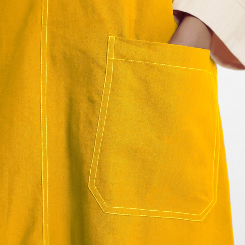 Golden Yellow Cotton Poplin Paneled Midi Shift Dress
