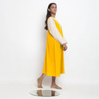 Golden Yellow Cotton Poplin Paneled Midi Shift Dress