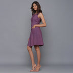 Left View of a Model wearing Grape Wine Flannel Button-Down Dress