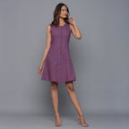 Front View of a Model wearing Grape Wine Flannel Button-Down Dress