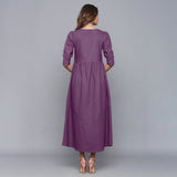 Back View of a Model wearing Grape Wine Flannel Gathered Dress