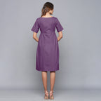 Back View of a Model wearing Grape Wine Paneled Cotton Flannel Dress