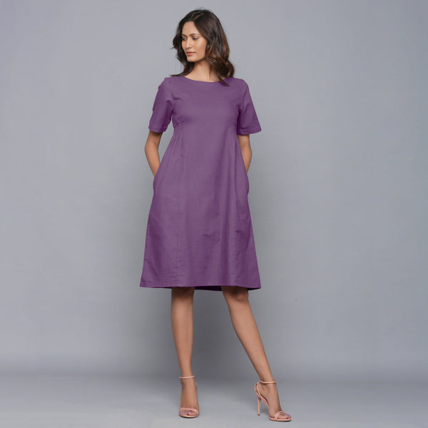 Front View of a Model wearing Grape Wine Paneled Cotton Flannel Dress