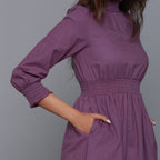 Grape Wine Warm Cotton Flannel High Neck Maxi Dress