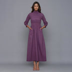 Grape Wine Warm Cotton Flannel High Neck Maxi Dress