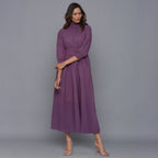 Grape Wine Warm Cotton Flannel High Neck Maxi Dress