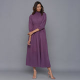 Grape Wine Warm Cotton Flannel High Neck Maxi Dress