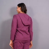 Back View of a Model wearing Grape Wine Warm Cotton Flannel Hoodie Blazer