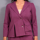 Front Detail of a Model wearing Grape Wine Warm Cotton Flannel Hoodie Blazer