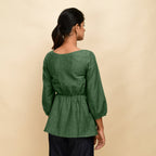 Green 100% Cotton Round Neck Peplum Top