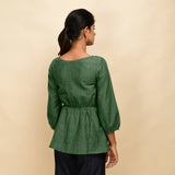 Green 100% Cotton Round Neck Peplum Top