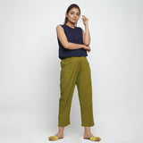 Front View of a Model wearing Green Ankle Length Mid-Rise Chinos
