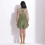 Back View of a Model wearing Green Cotton Corduroy Short Dungaree