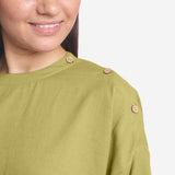 Front Detail of a Model wearing Green Cotton Flax A-Line Flared Top