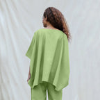 Green Cotton Flax Boat Neck Short Kaftan Top