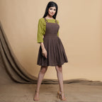 Green Cotton Flax Box-Pleated High Low Top