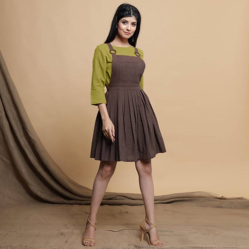 Green Cotton Flax Box-Pleated High Low Top