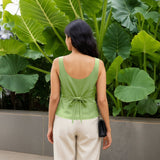 Green Cotton Flax Button-Down Sweetheart Neck Waistcoat
